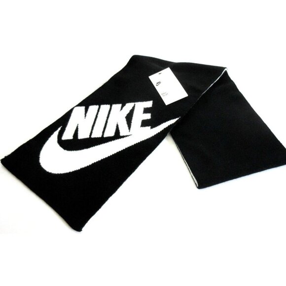 Nike Classic Sport Double Layer Knit Unisex Swoosh Logo Scarf Black White NWT - Picture 1 of 5